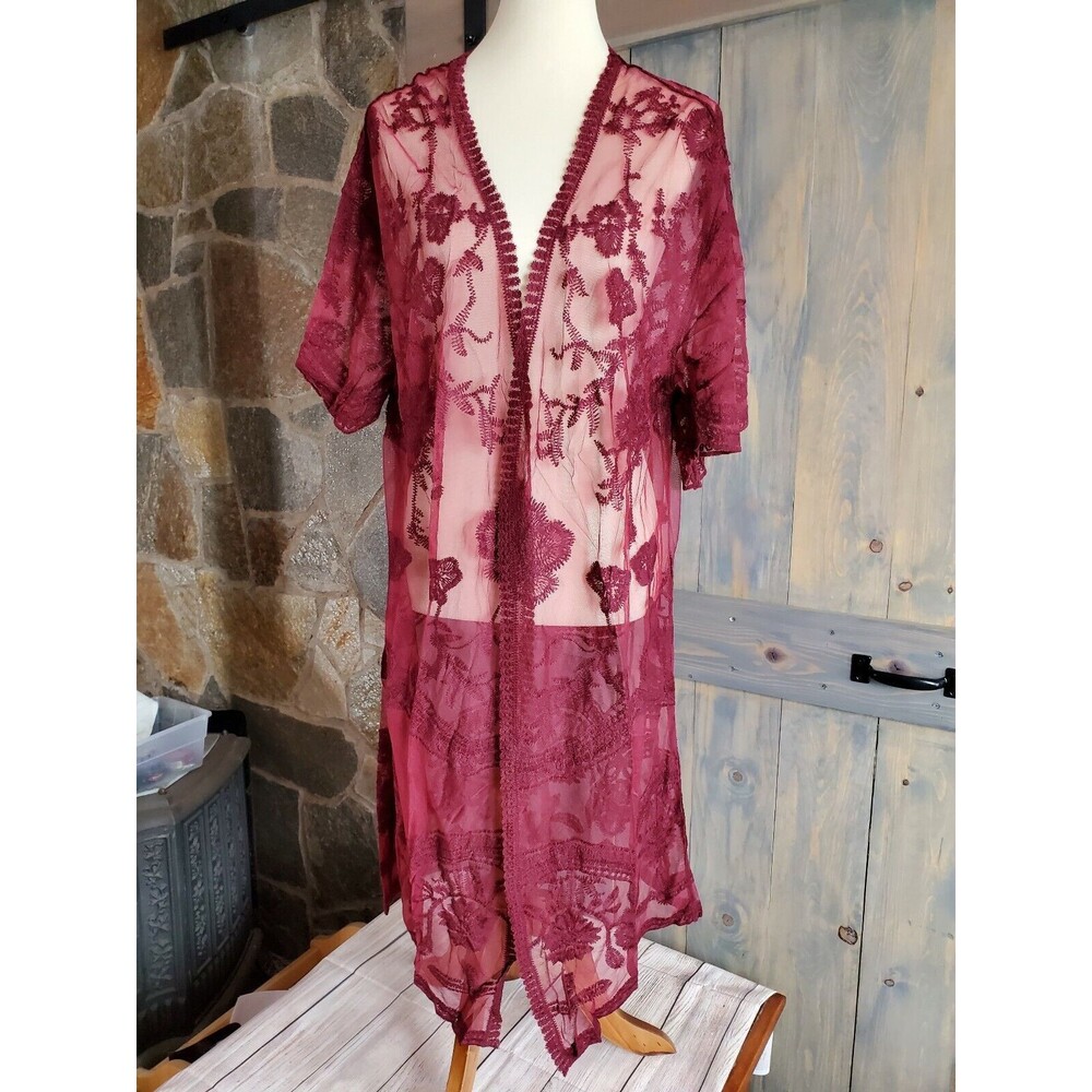 rue21 Rue 21 Nightgown Maroon Lace Open Front Gown Robe Size S